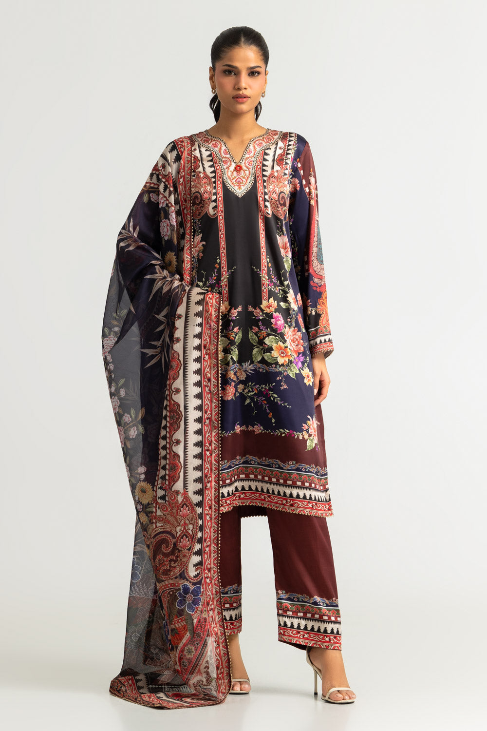 3PC Charmeuse Silk Printed Suit