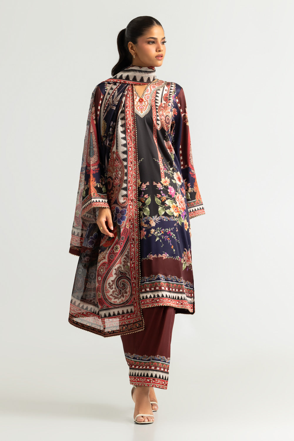 3PC Charmeuse Silk Printed Suit