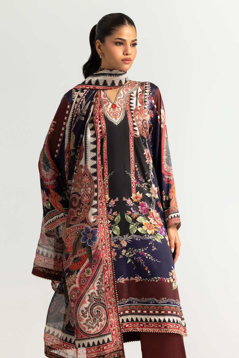 3PC Charmeuse Silk Printed Suit