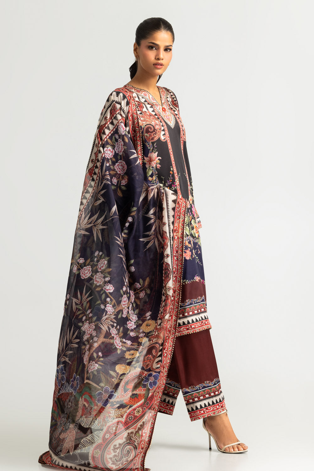 3PC Charmeuse Silk Printed Suit