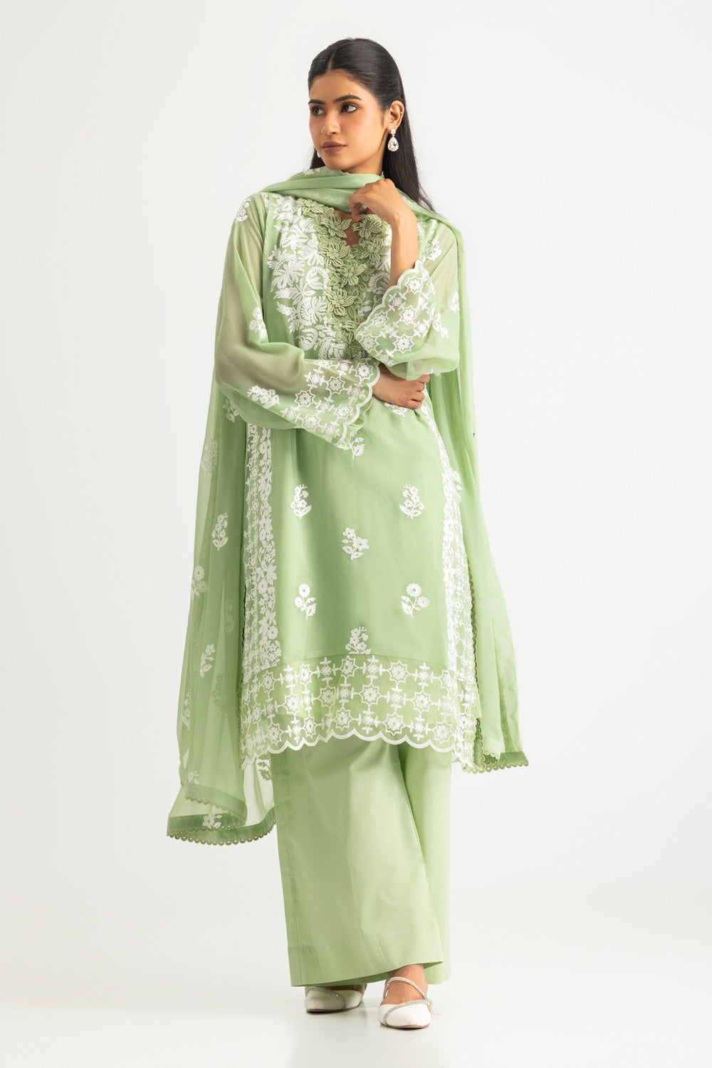 3PC Chiffon Embroidered Suit