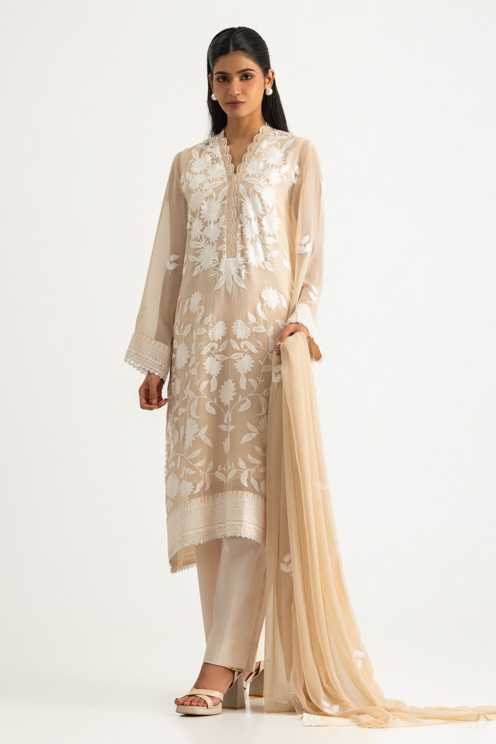 3PC Chiffon Embroidered Suit
