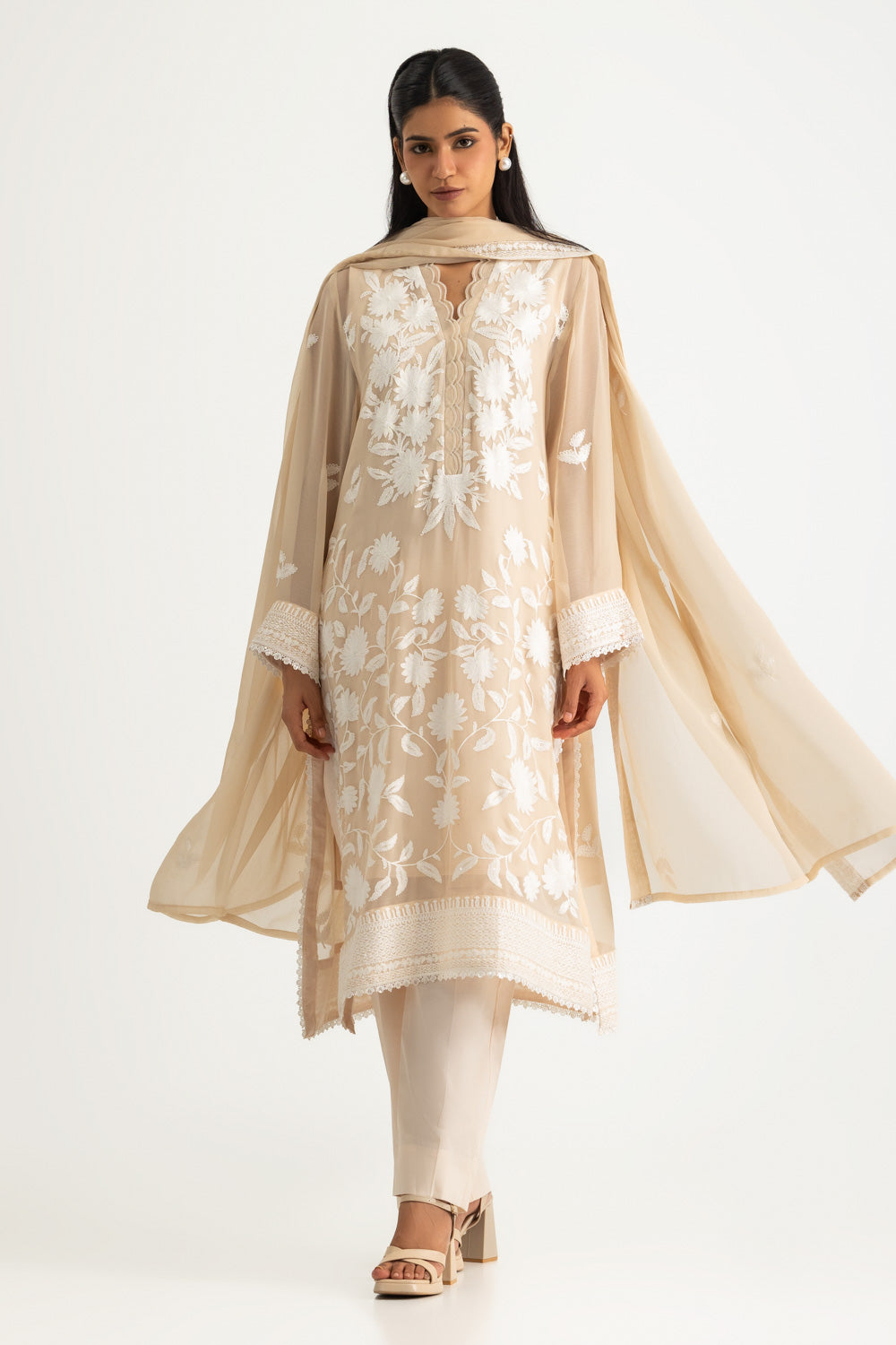3PC Chiffon Embroidered Suit