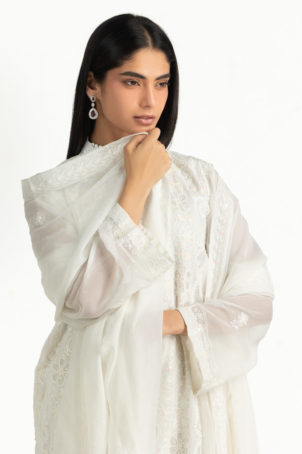 3Pc Chiffon Embroidered Suit