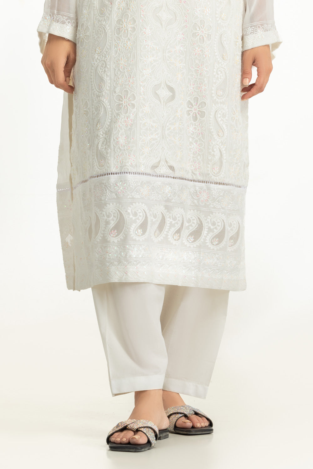 3Pc Chiffon Embroidered Suit