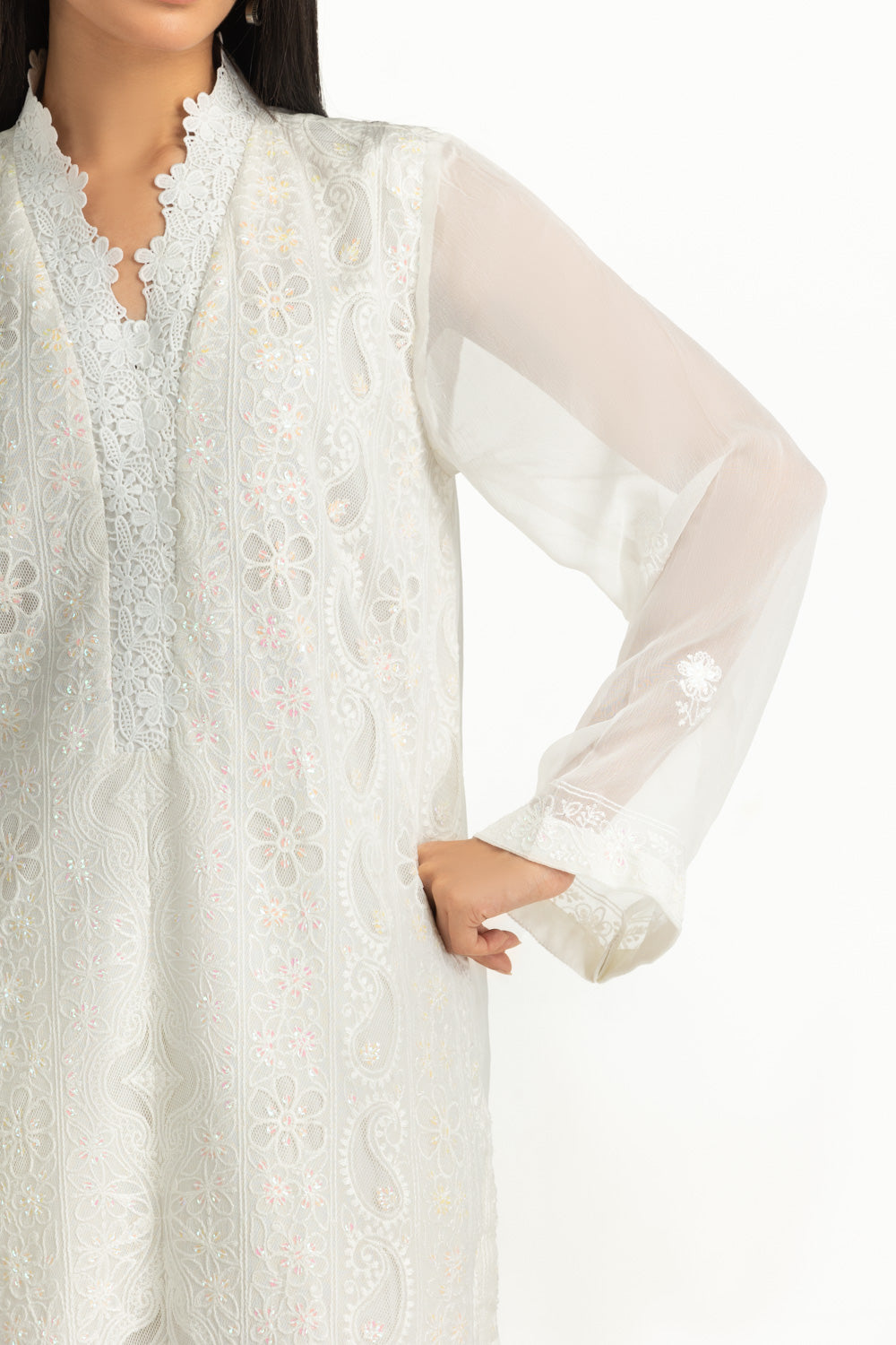 3Pc Chiffon Embroidered Suit