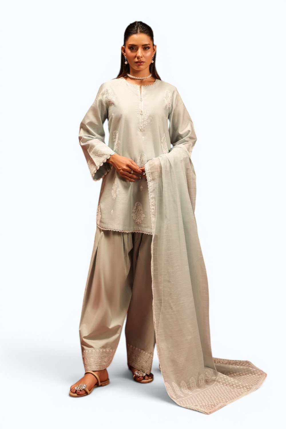 3PC Cotton Embroidered Suit