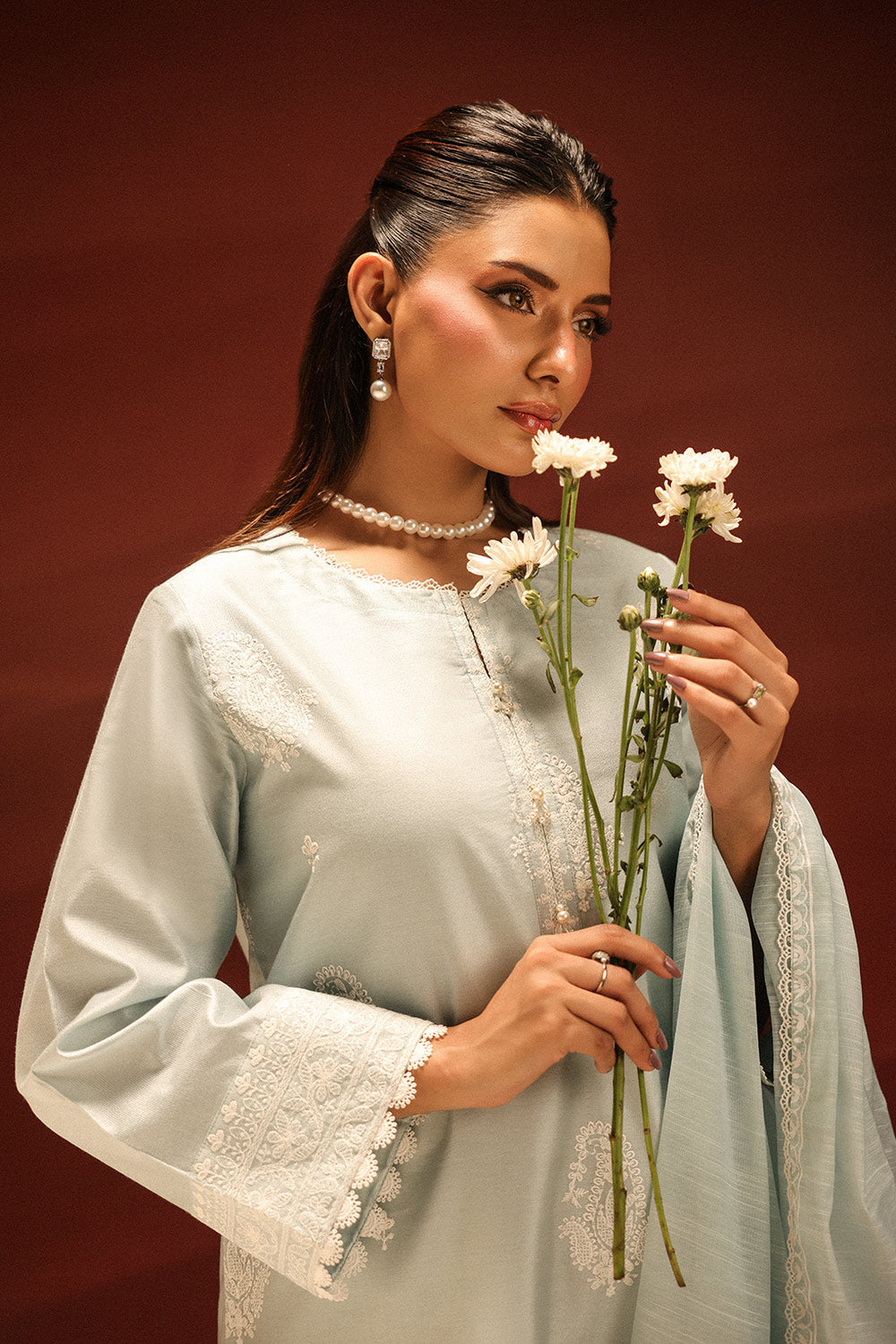 3PC Cotton Embroidered Suit