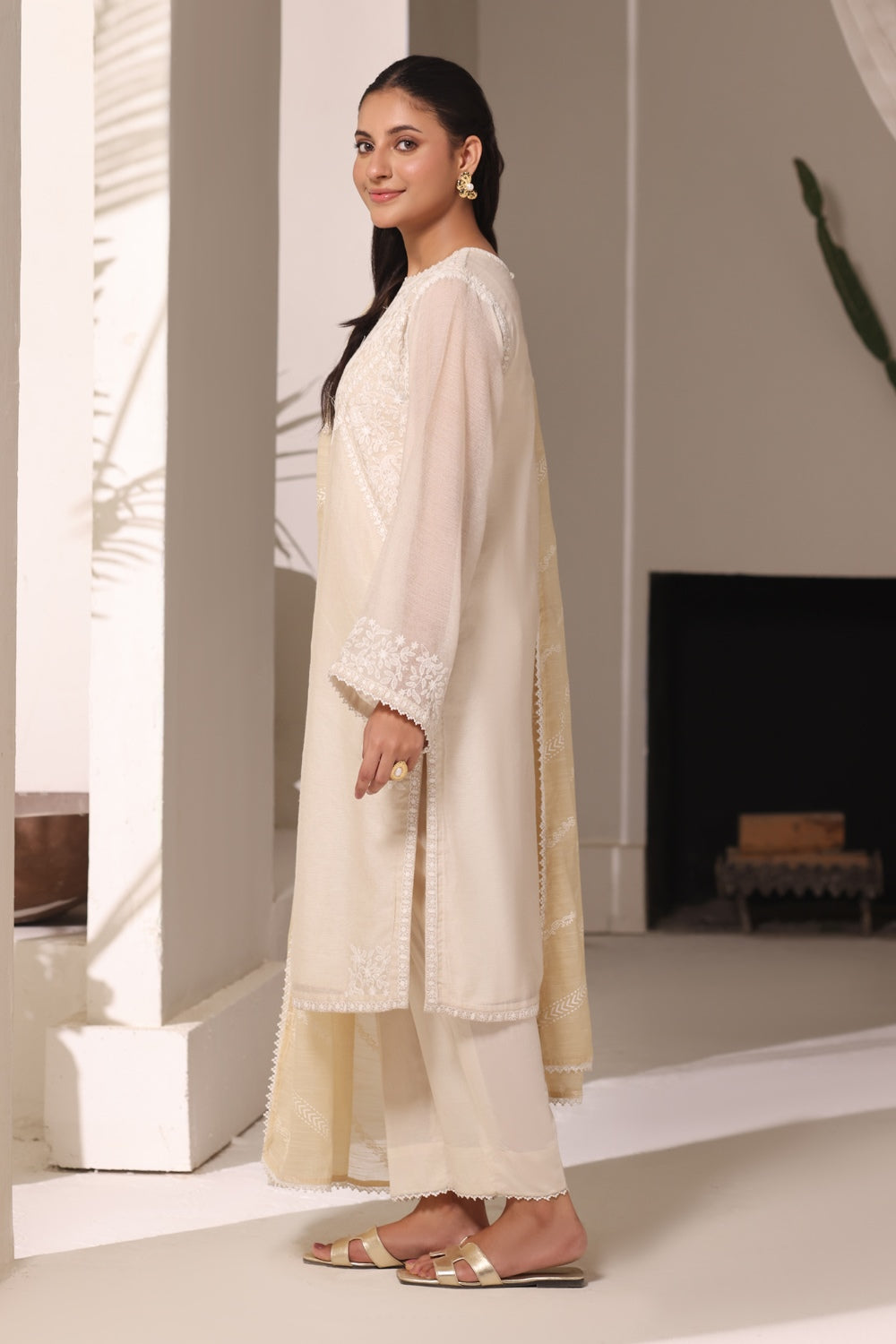 3Pc Cotton Net Embroidered Suit