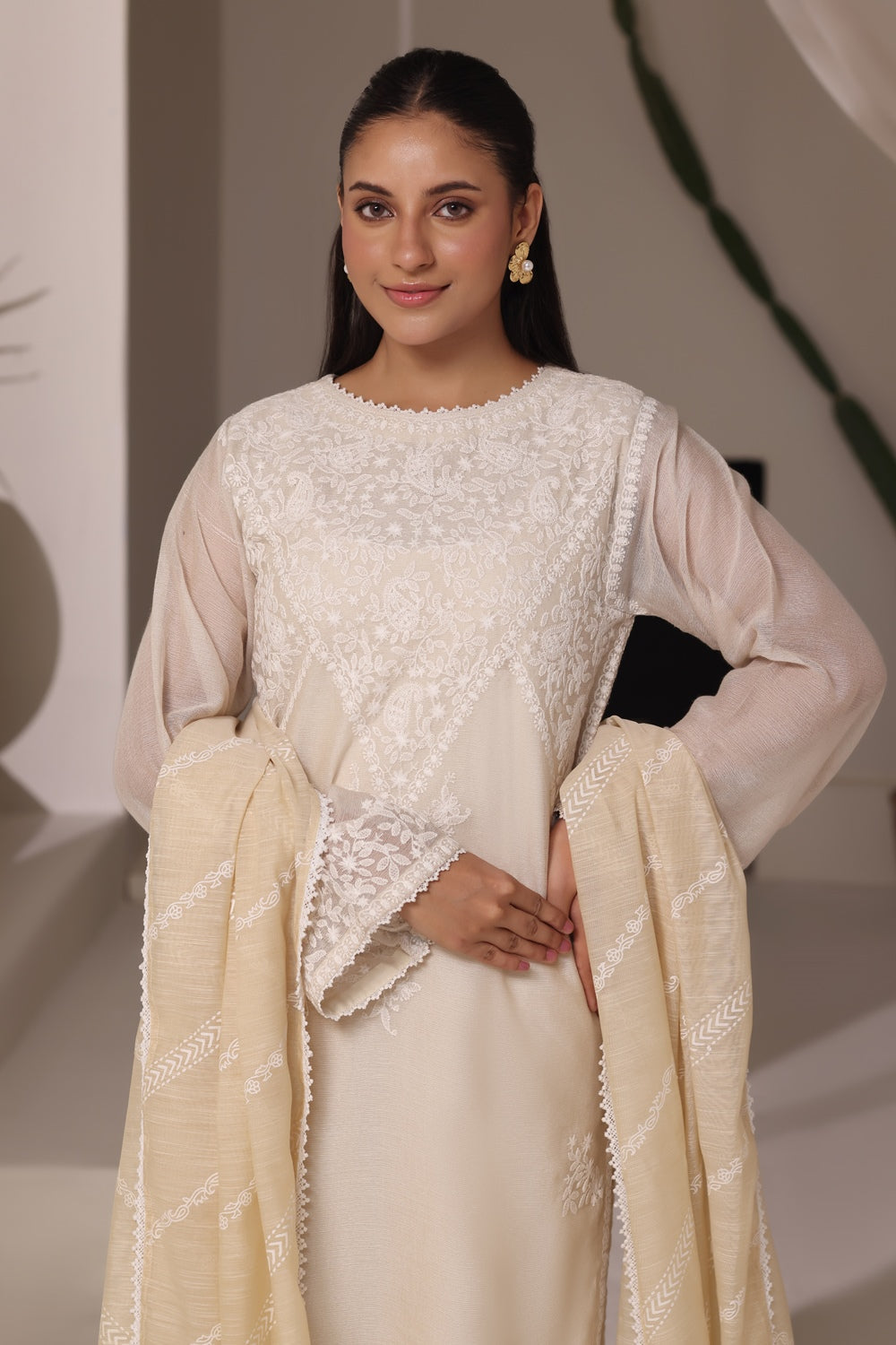 3Pc Cotton Net Embroidered Suit