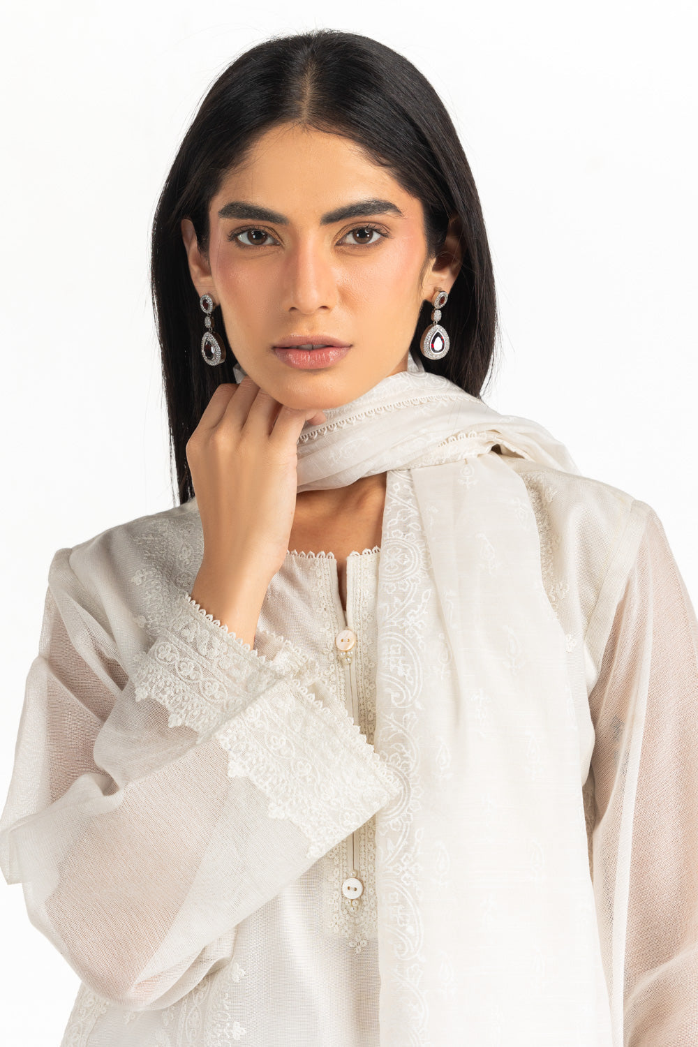 3Pc Cotton Net Embroidered Suit
