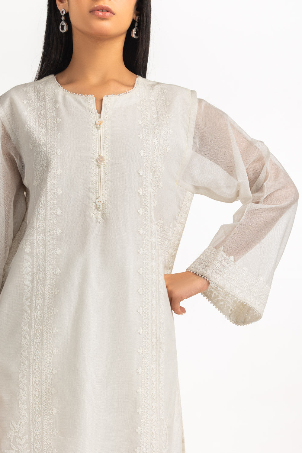 3Pc Cotton Net Embroidered Suit