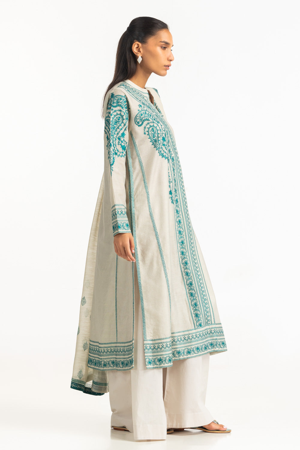 3Pc Cotton Net Embroidered Suit