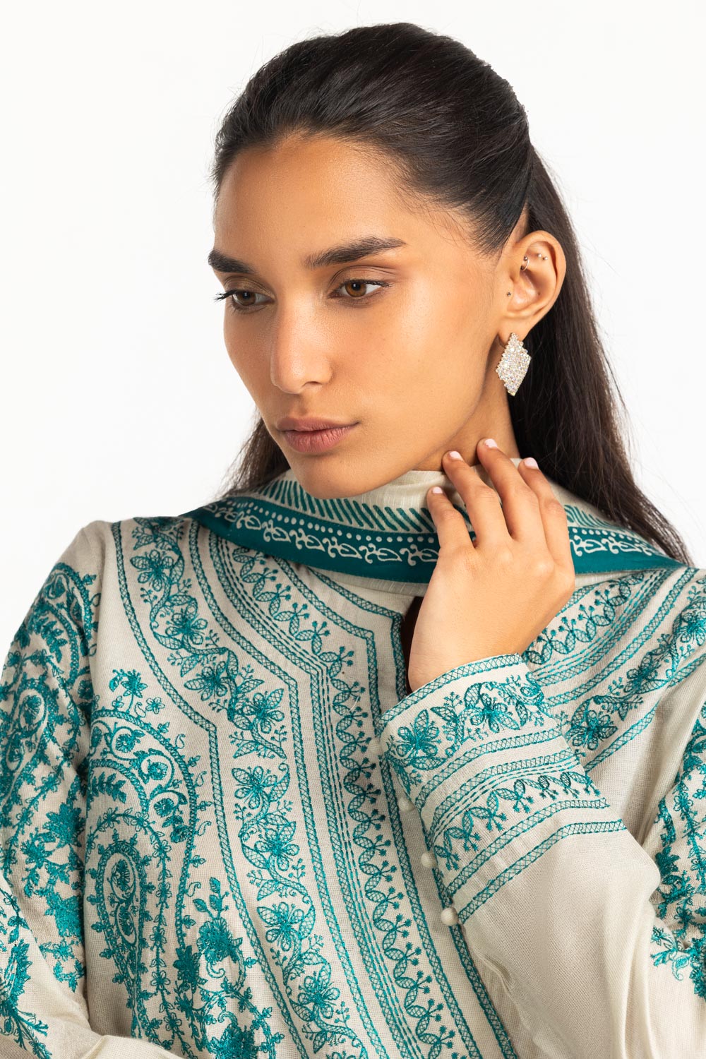 3Pc Cotton Net Embroidered Suit