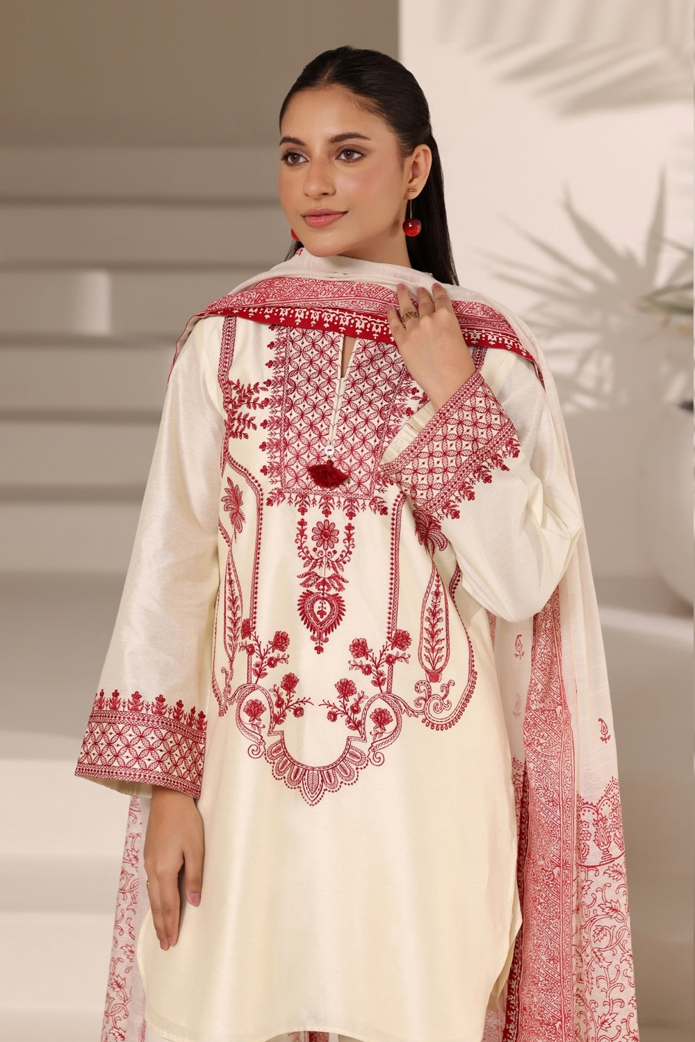 3Pc Cotton Net Embroidered Suit