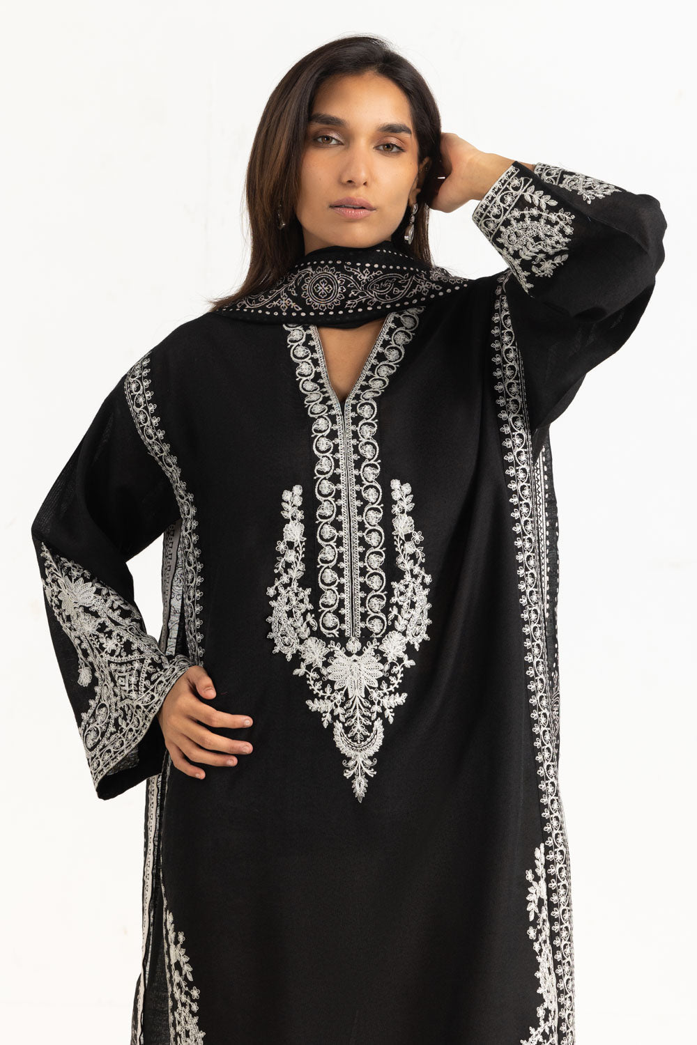 3Pc Cotton Net Embroidered Suit
