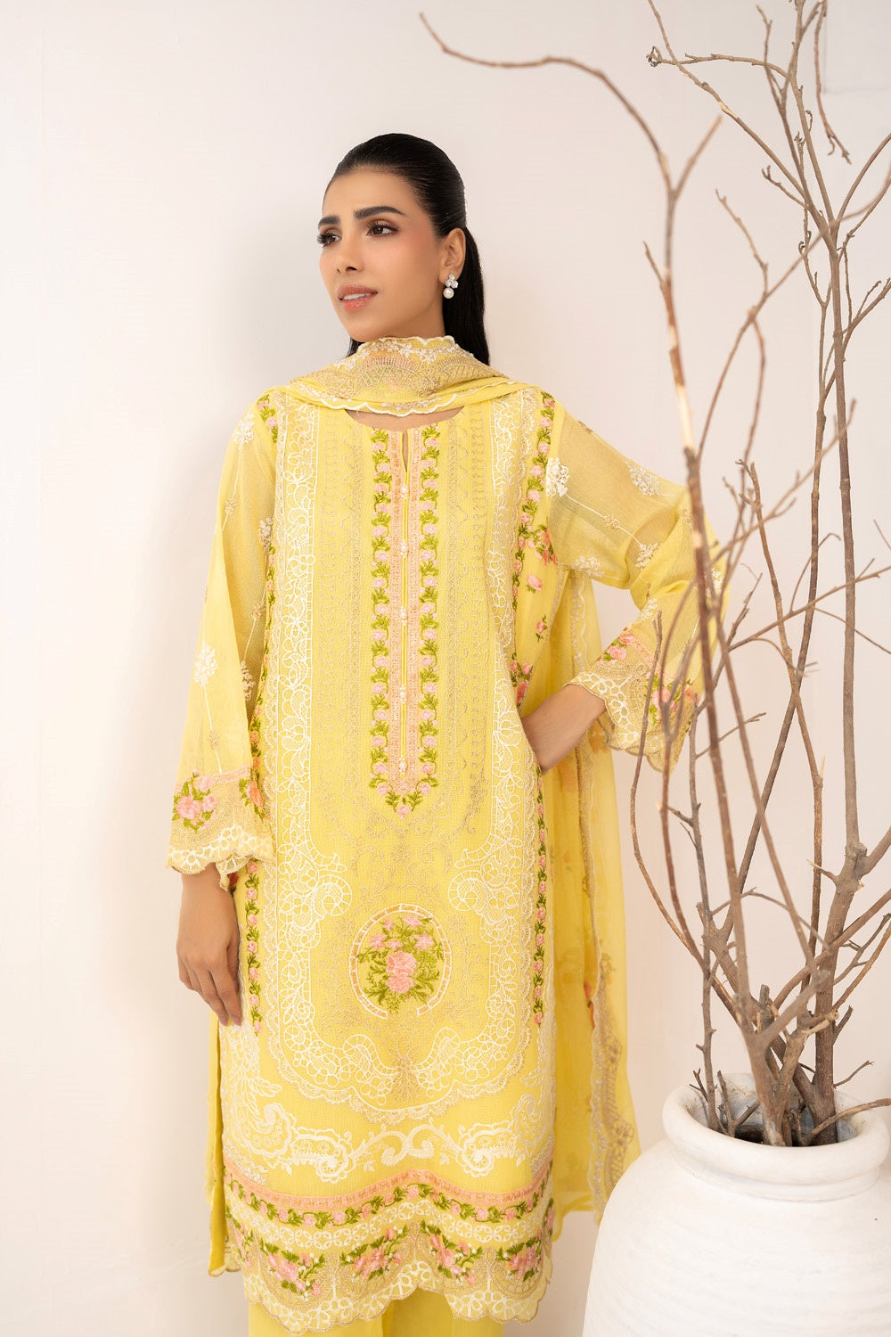 3Pc Cotton Net Embroidered Suit