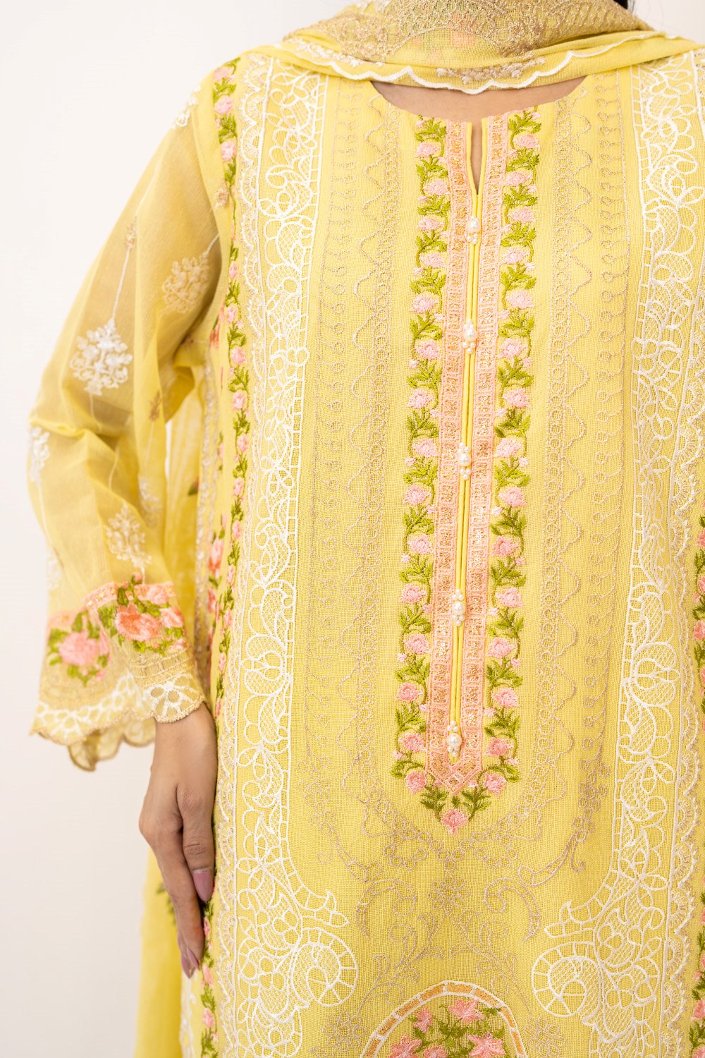 3Pc Cotton Net Embroidered Suit