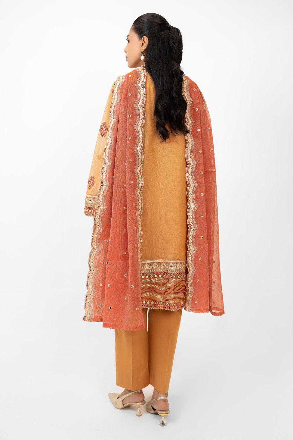 3Pc Cotton Net Embroidered Suit