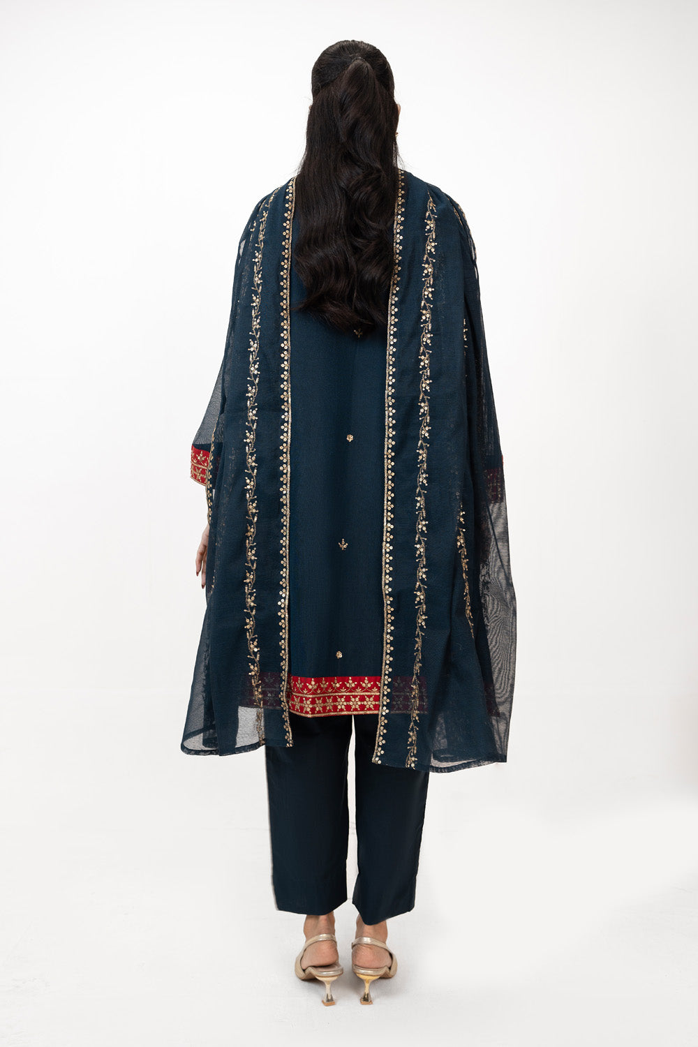 3Pc Cotton Net Embroidered Suit