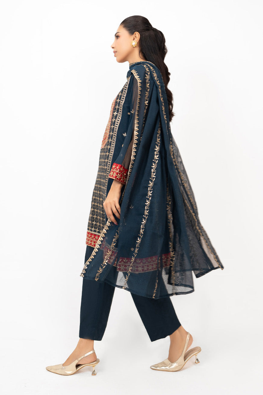 3Pc Cotton Net Embroidered Suit