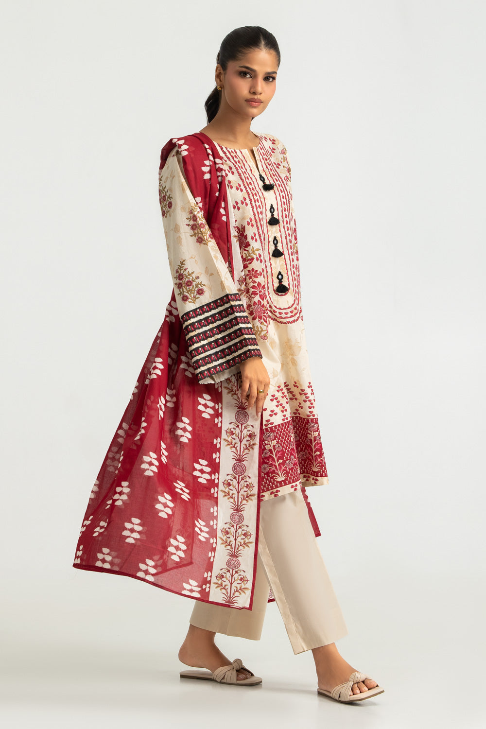 3PC Cotton Printed Suit