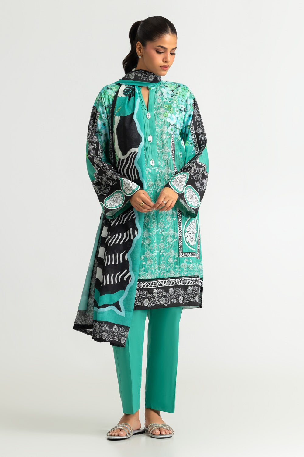 3PC Cotton Printed Suit