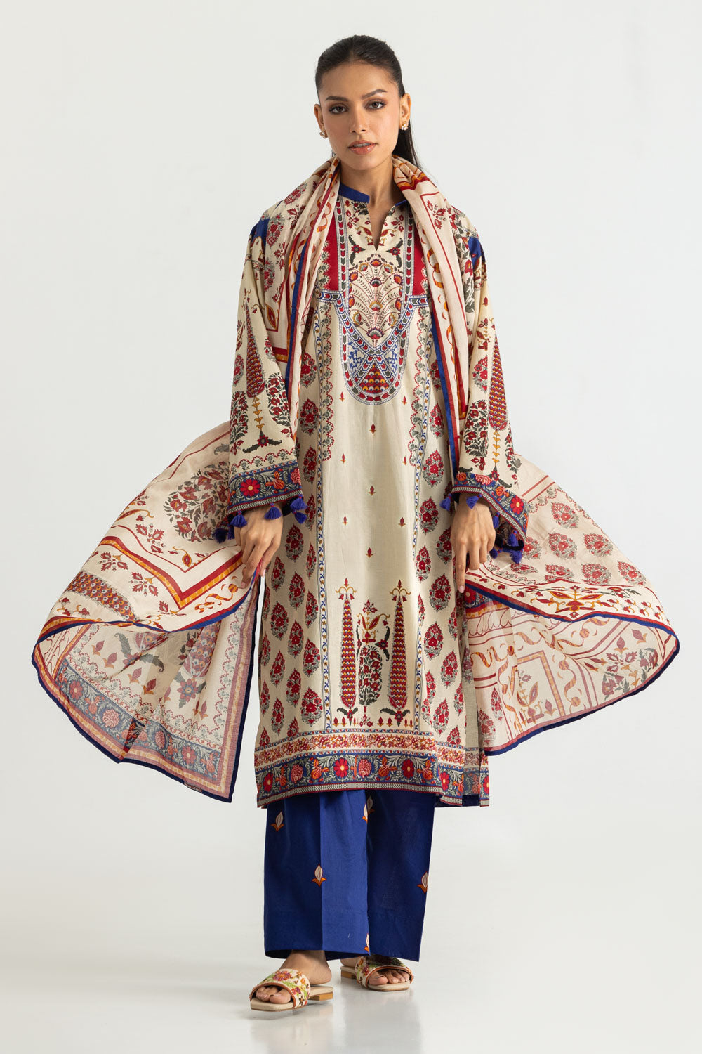 3PC Cotton Printed Suit