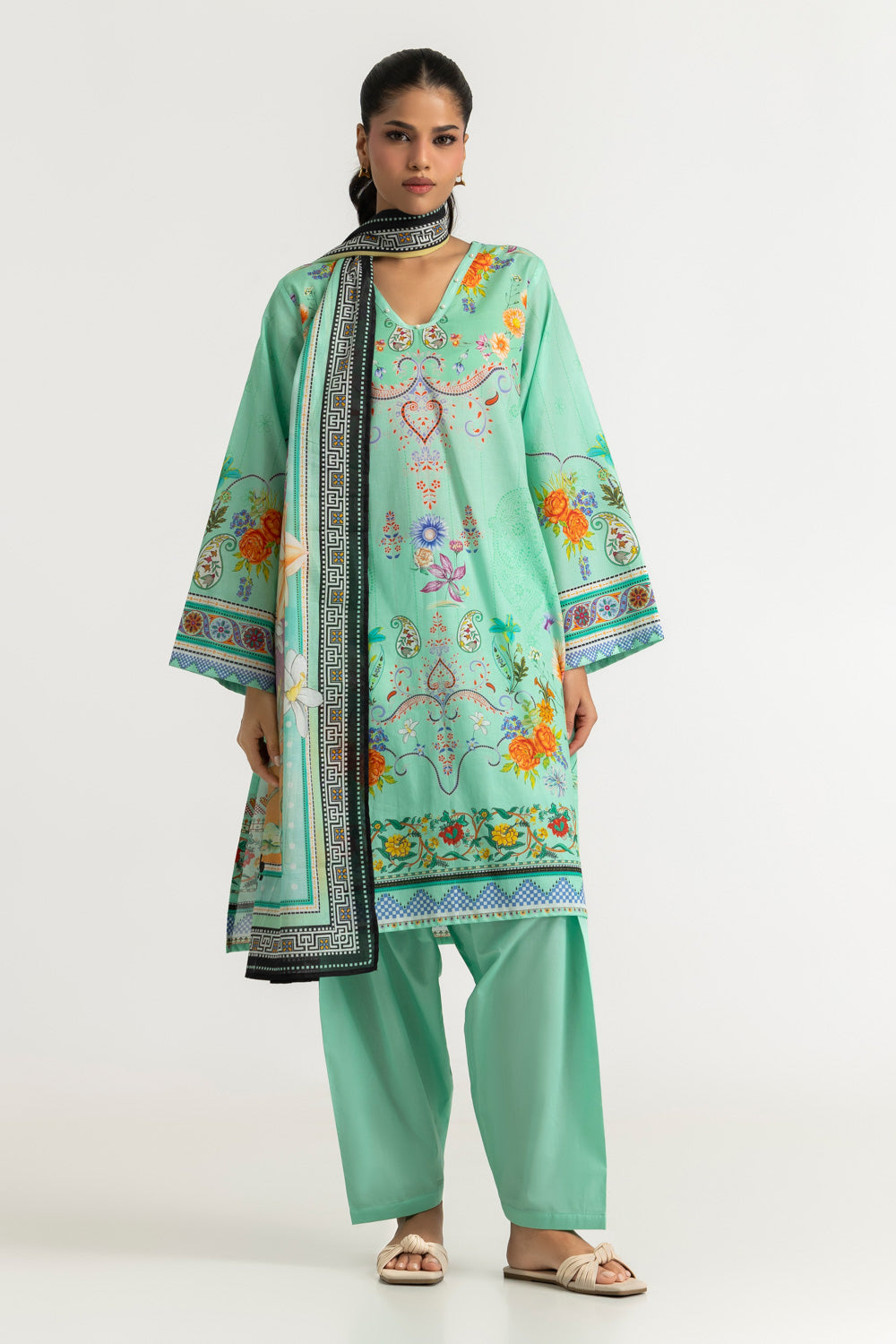 3PC Cotton Printed Suit