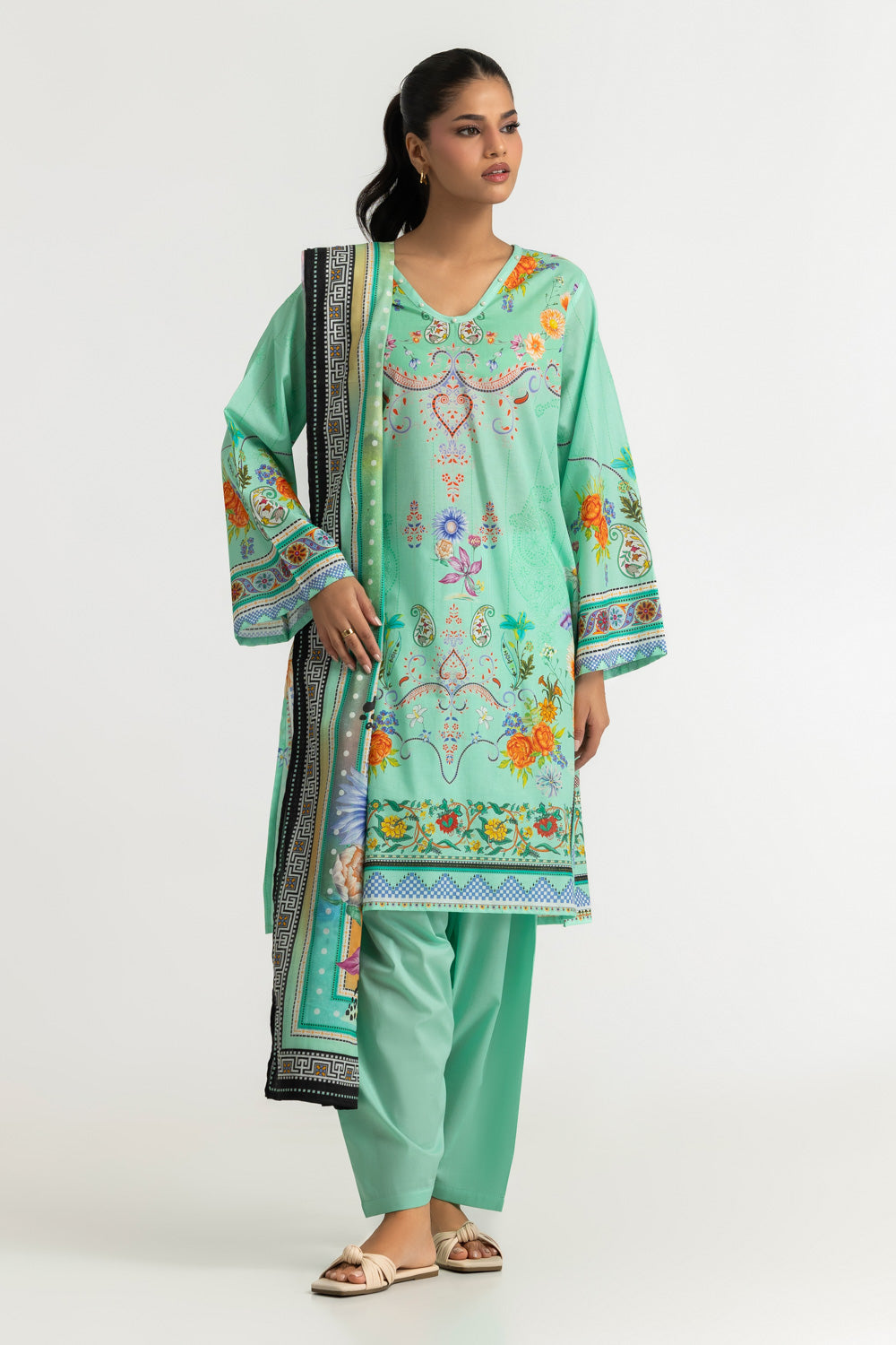 3PC Cotton Printed Suit
