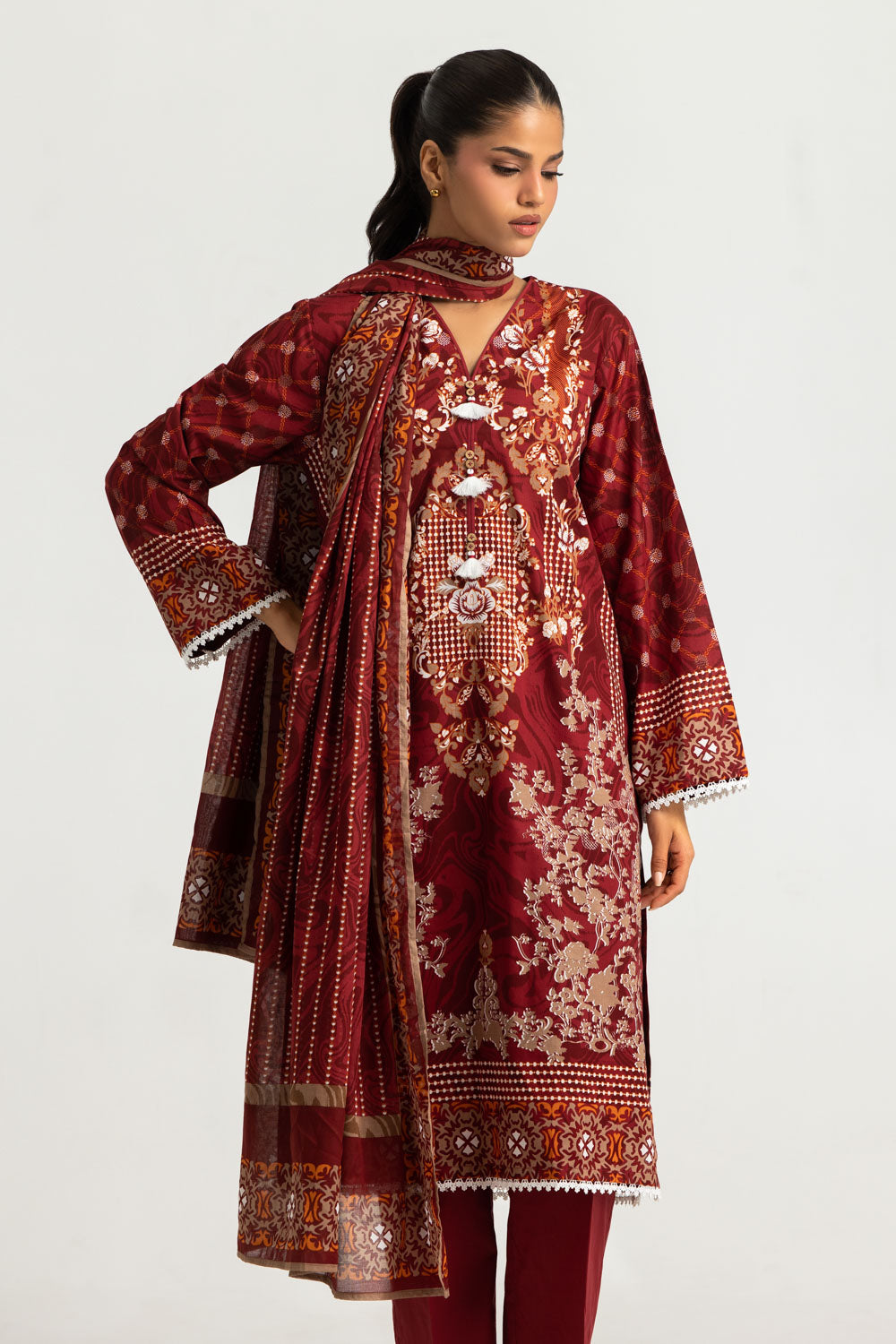 3PC Cotton Printed Suit