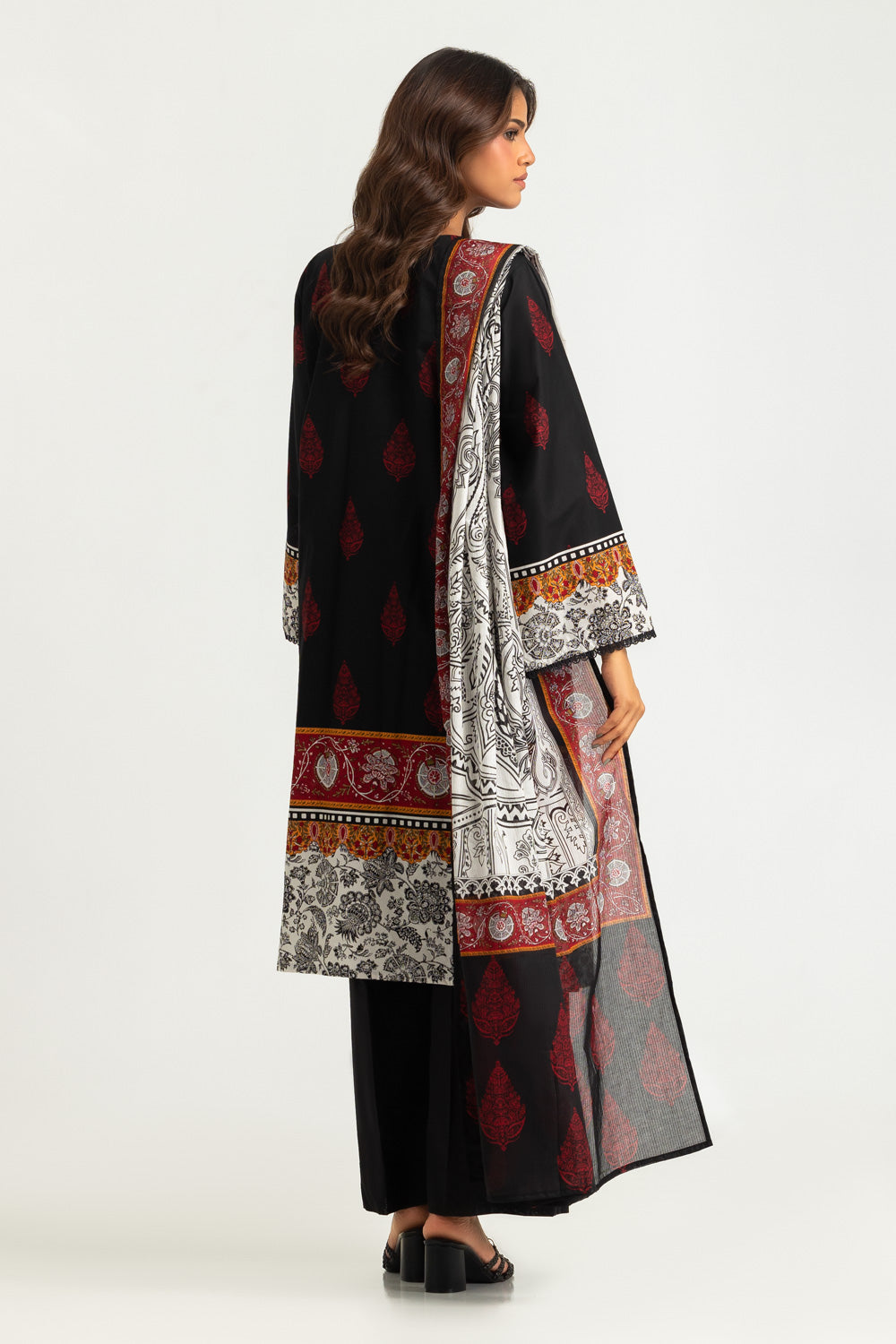 3PC Cotton Printed Suit With Embroidered