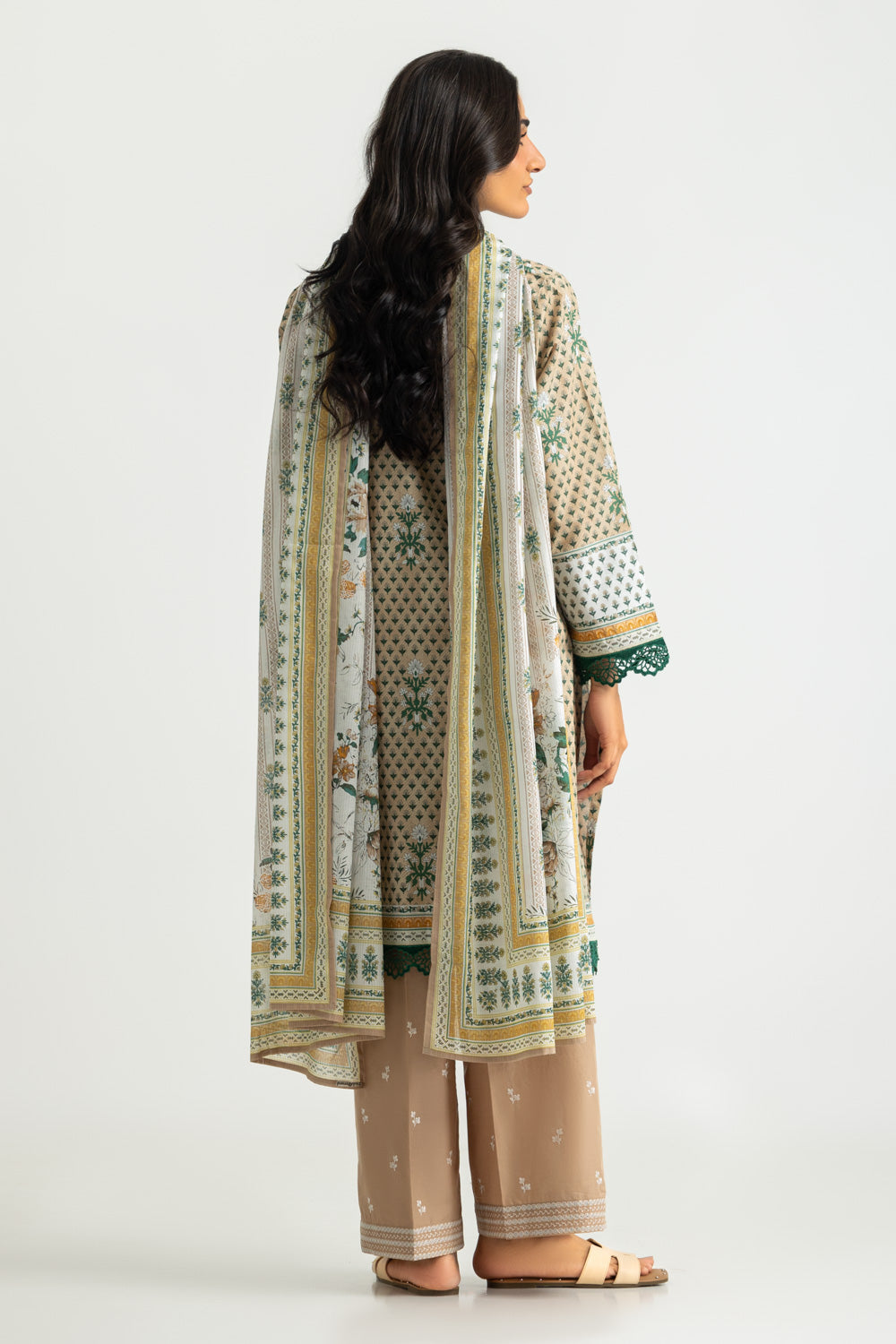 3PC Cotton Printed Suit With Embroidered