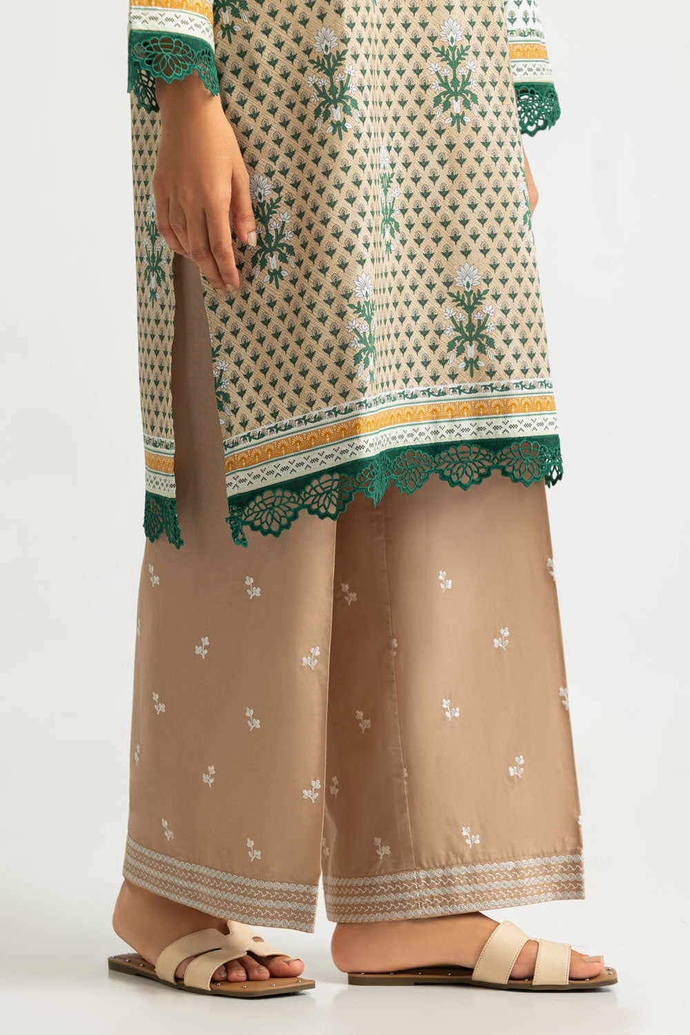 3PC Cotton Printed Suit With Embroidered