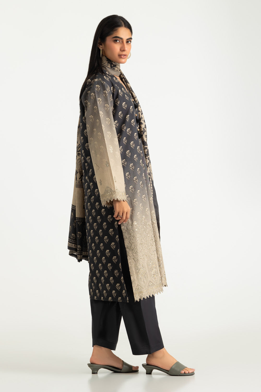 3PC Cotton Printed Suit With Embroidered
