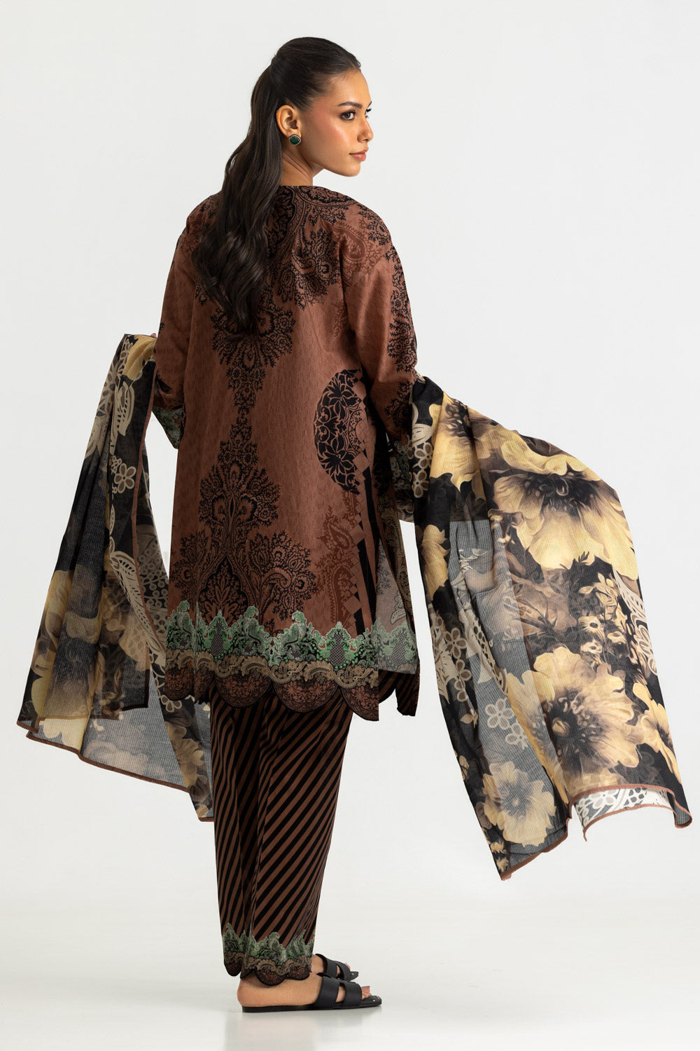 3PC Cotton Printed Suit With Embroidered