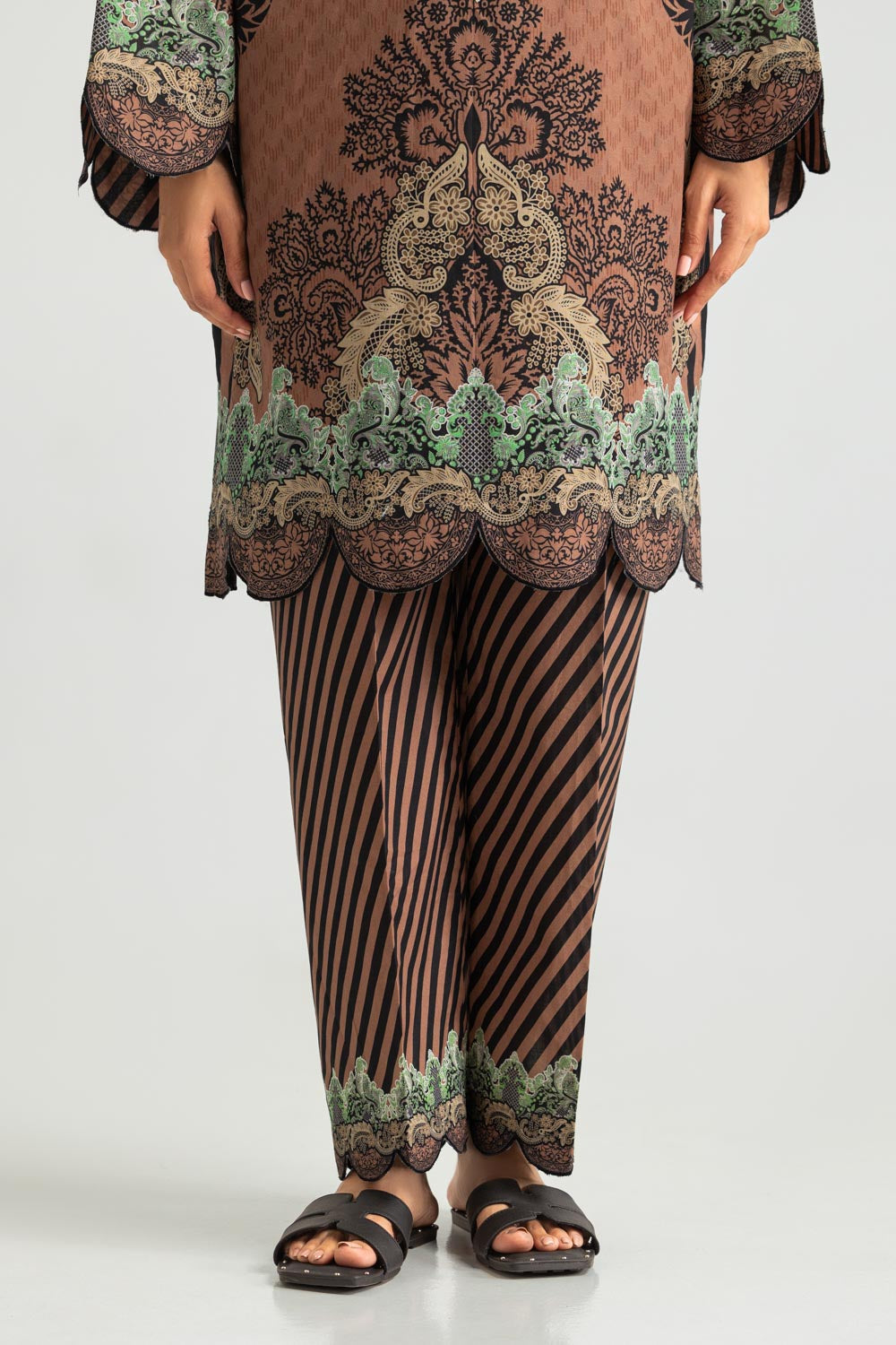 3PC Cotton Printed Suit With Embroidered