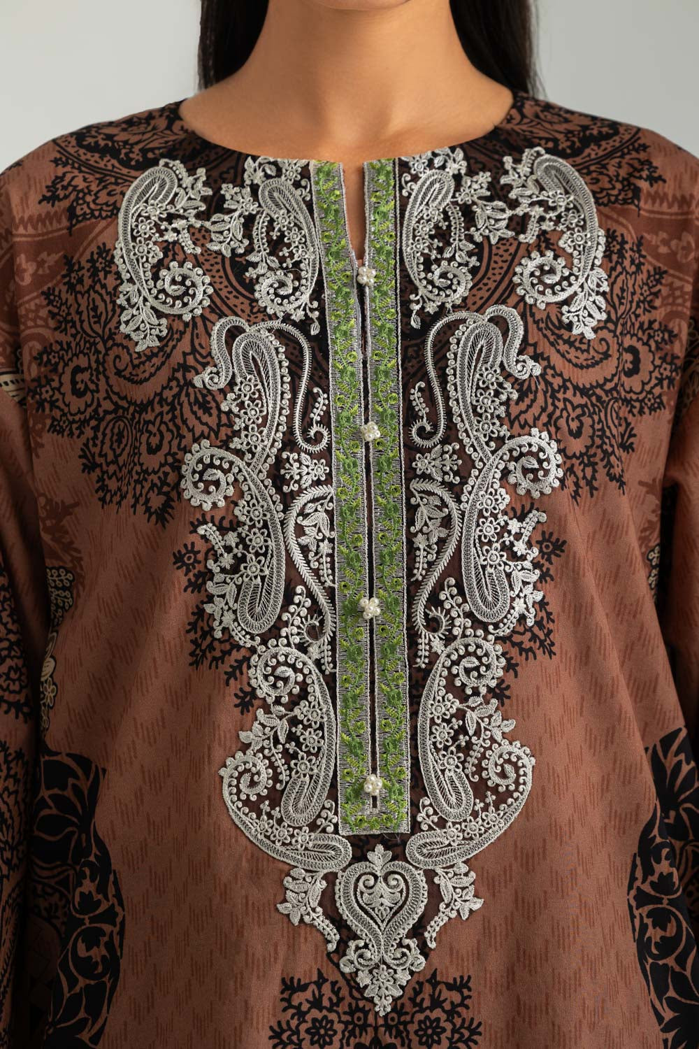 3PC Cotton Printed Suit With Embroidered