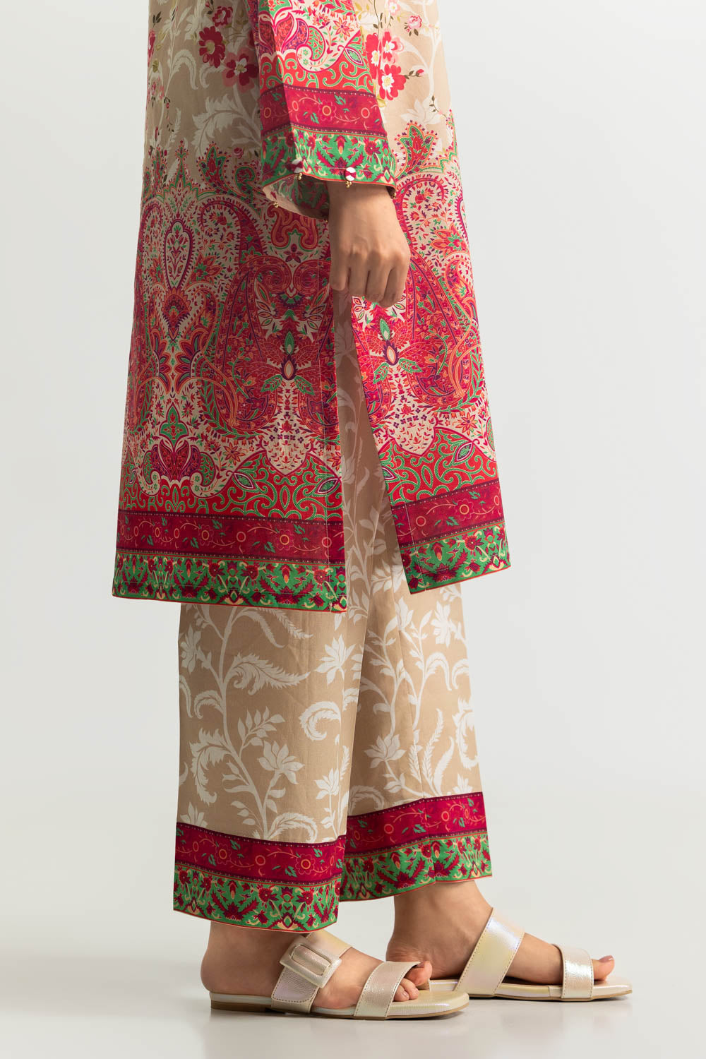 3PC Cotton Printed Suit With Embroidered