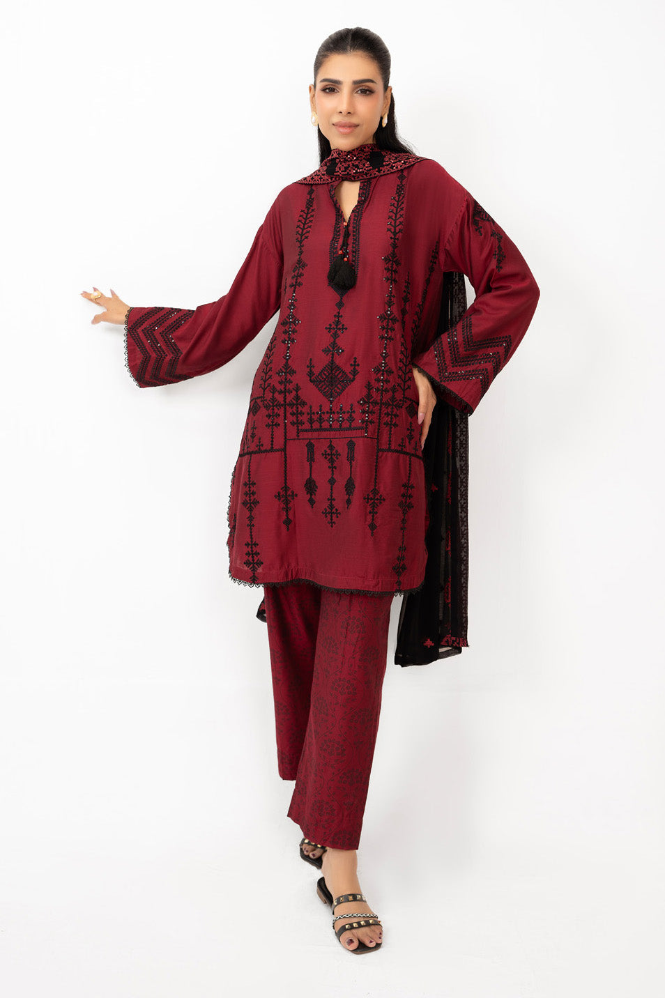 3Pc Cotton Silk Embroidered Suit