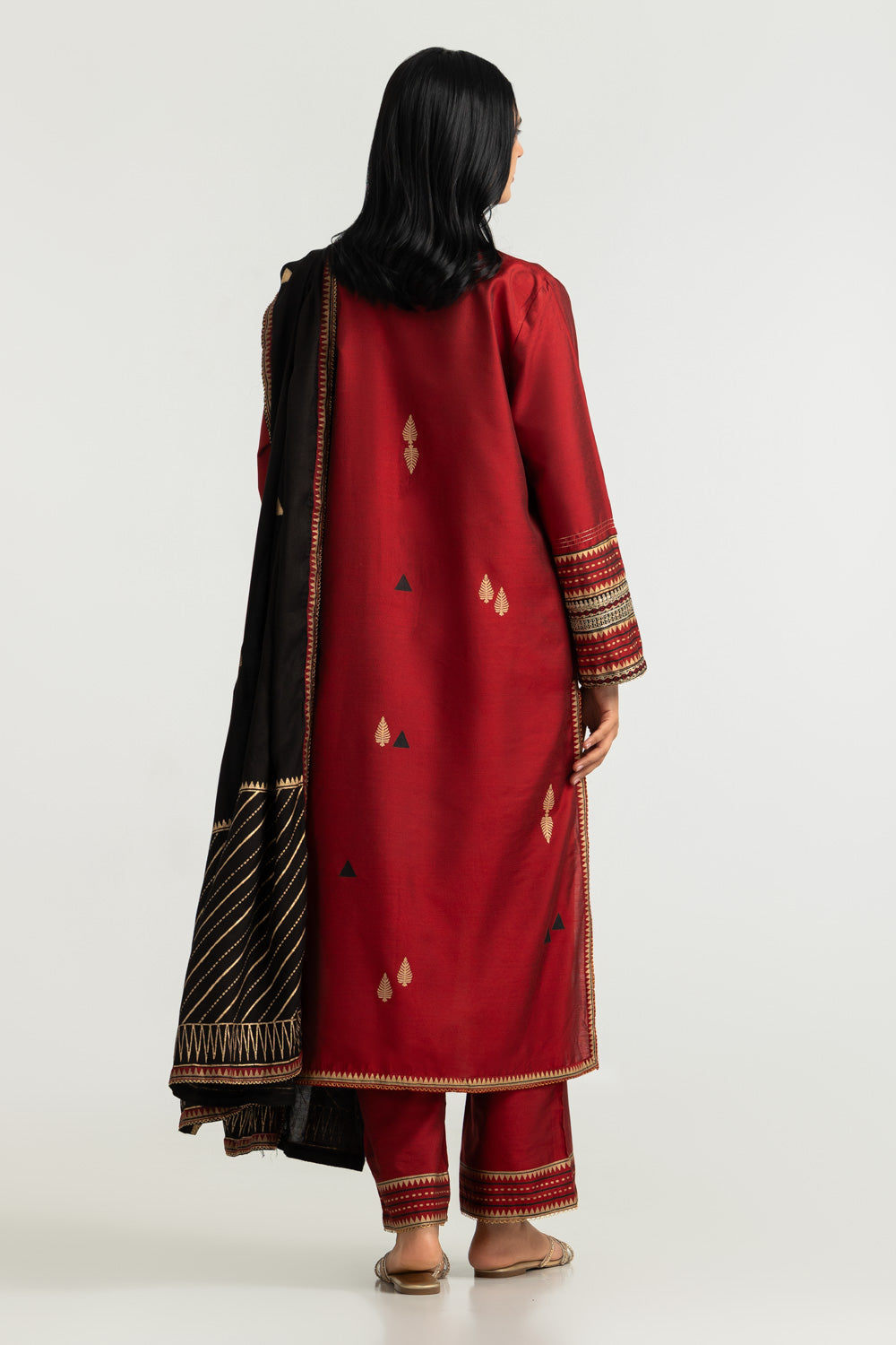 3PC Cotton Silk Embroidered Suit With Block Print