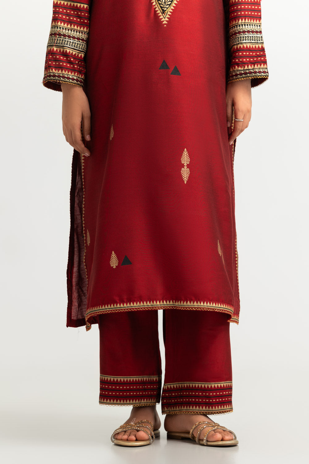 3PC Cotton Silk Embroidered Suit With Block Print