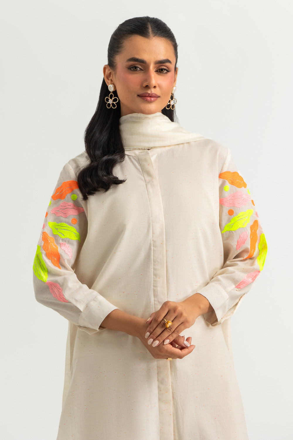 3PC Cotton Textured Embroidered Suit