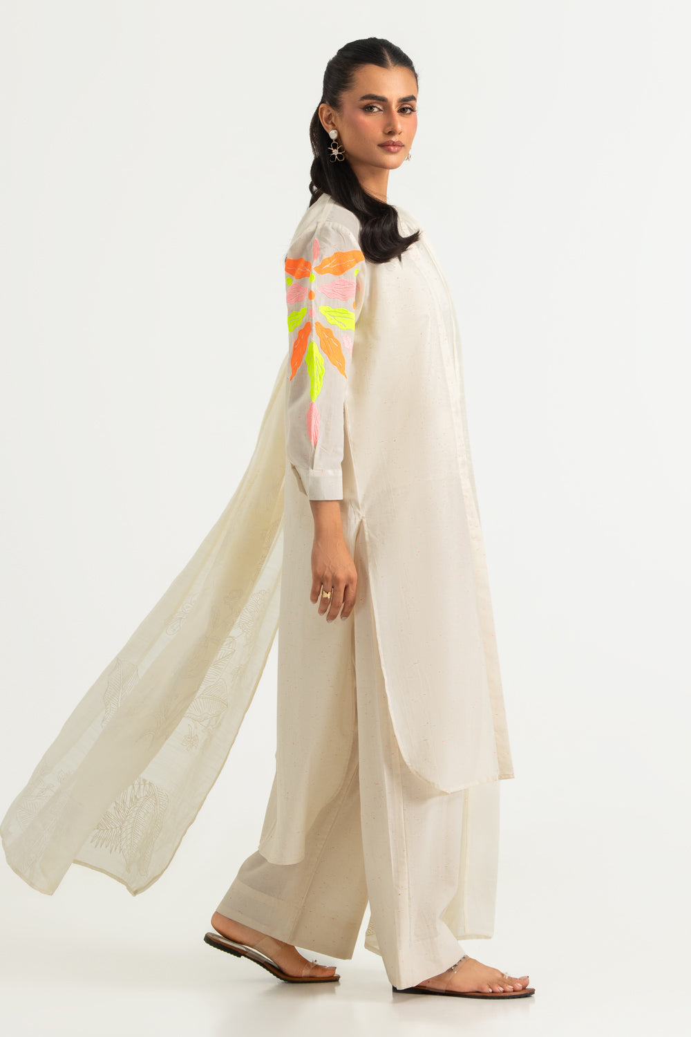 3PC Cotton Textured Embroidered Suit