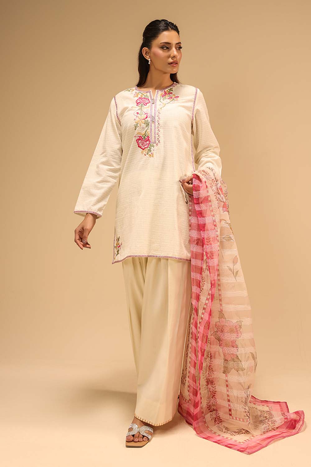 3Pc Dobby Embroidered Suit