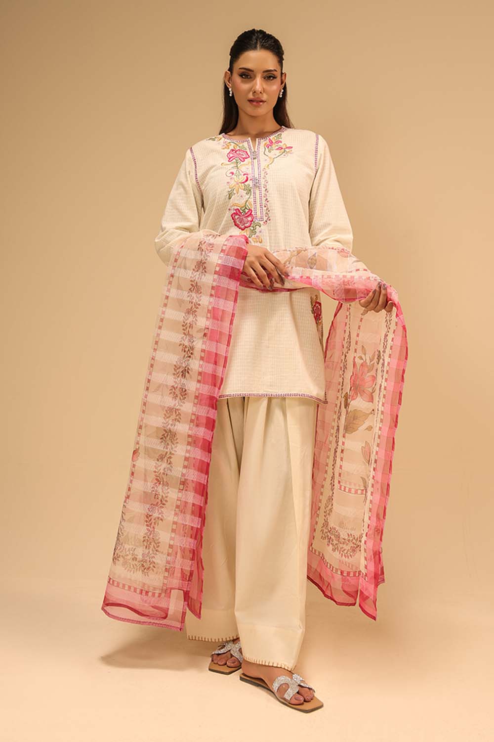 3Pc Dobby Embroidered Suit