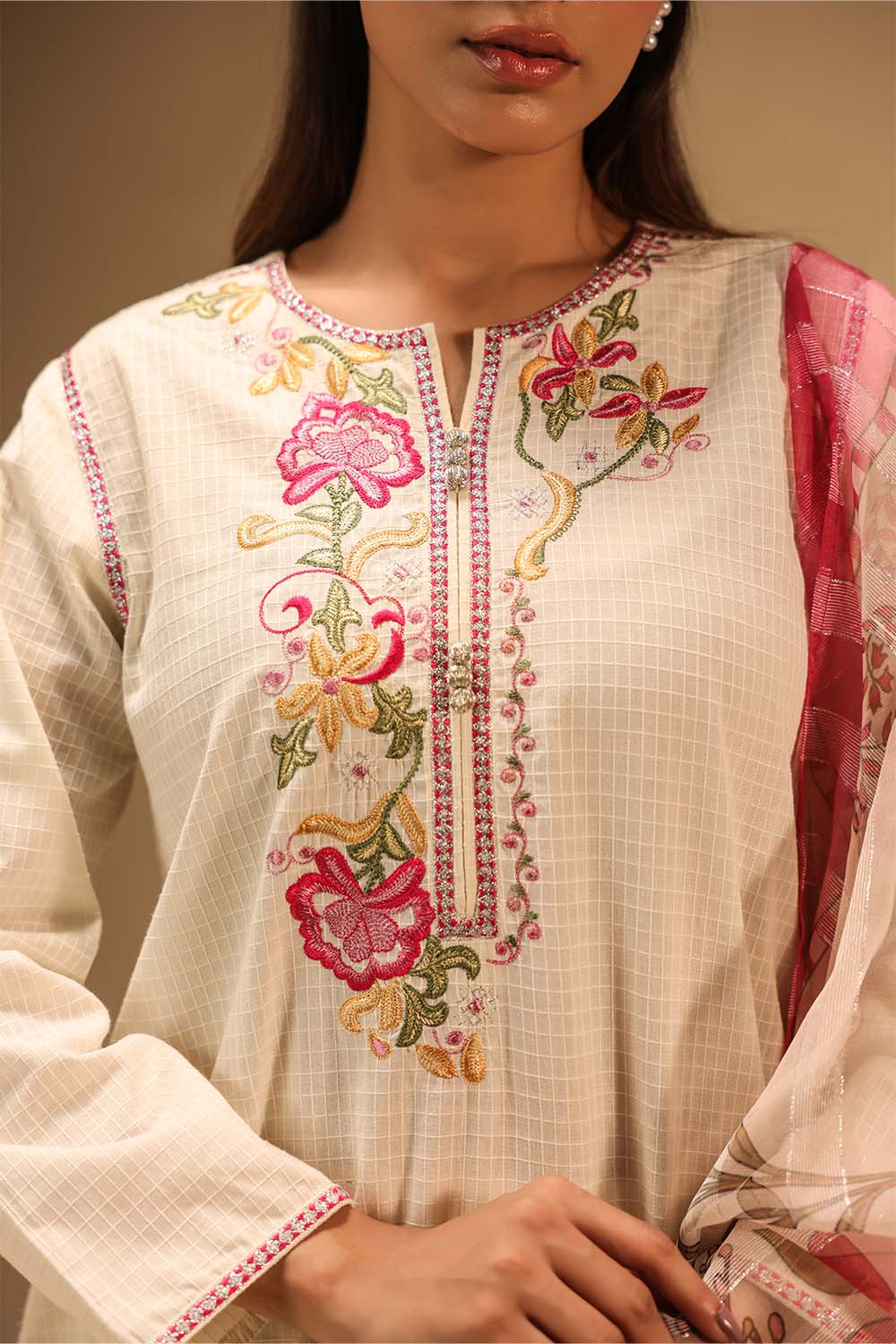 3Pc Dobby Embroidered Suit
