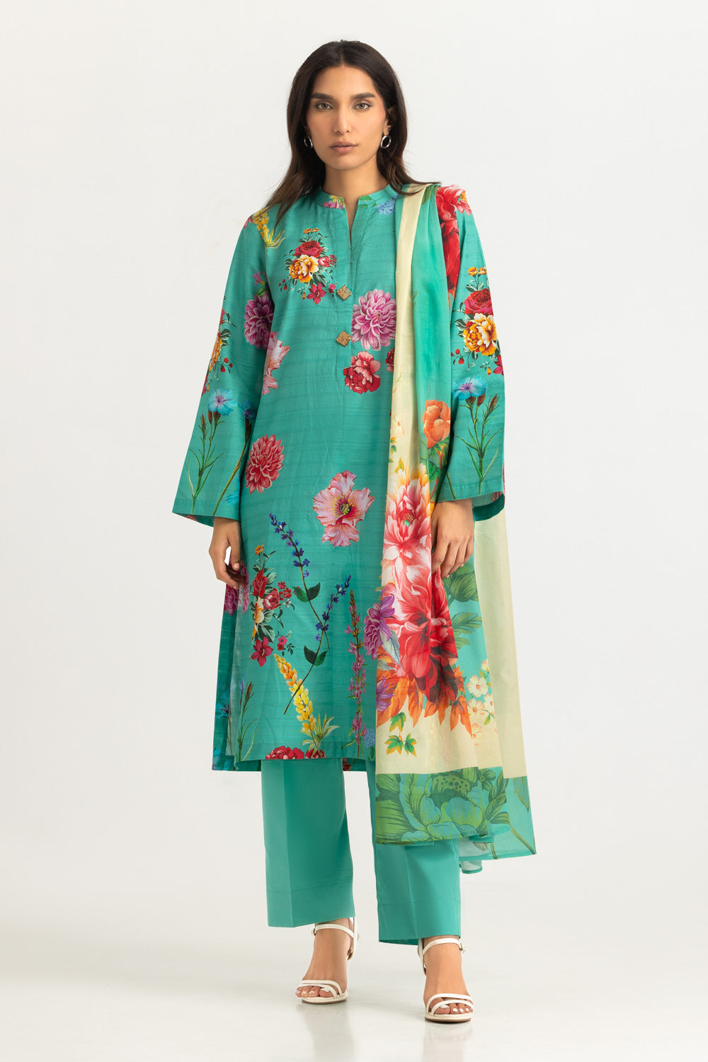 3Pc Dobby Printed Suit