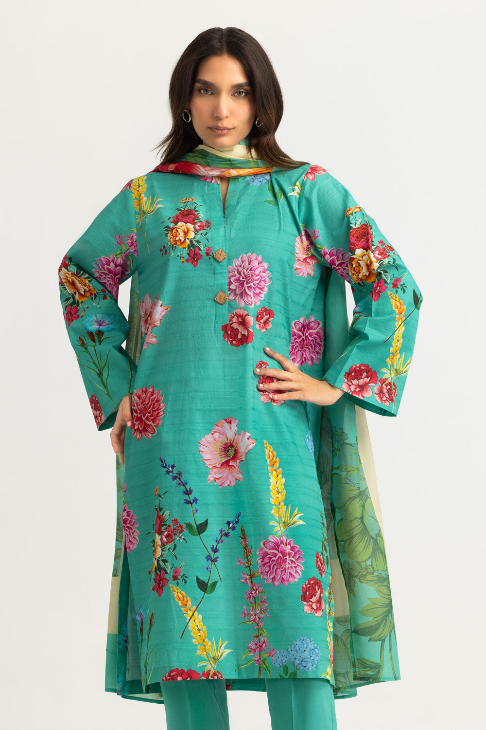 3Pc Dobby Printed Suit