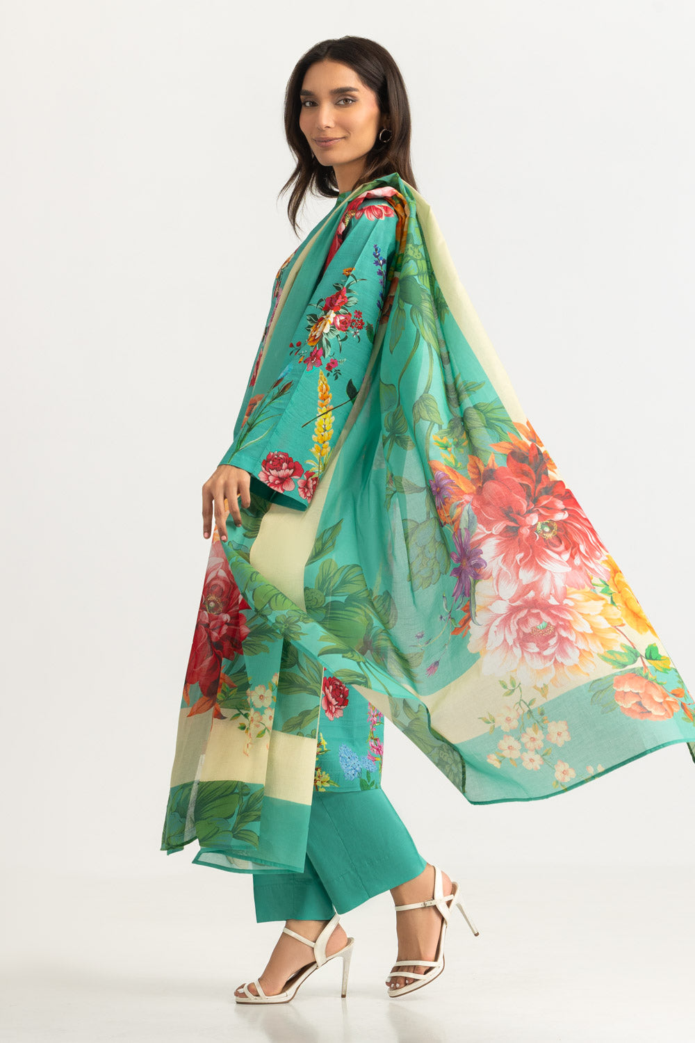 3Pc Dobby Printed Suit